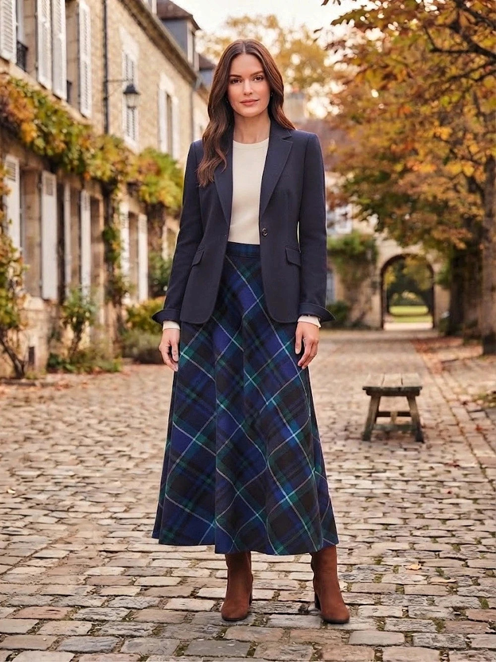 Talbots Plaid 100% wool Maxi Skirt in Blue & Green Size 8 Vintage
